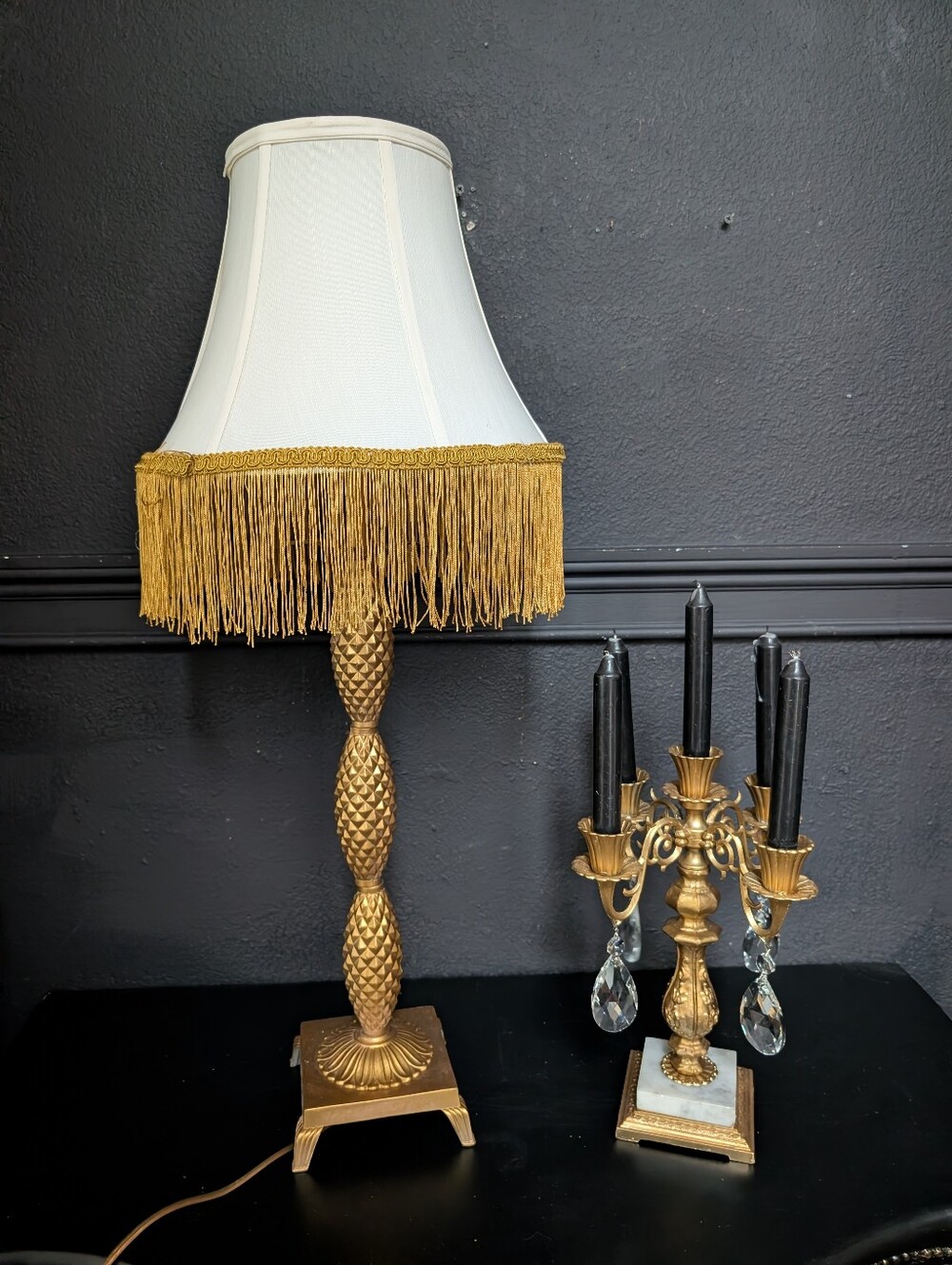 Vintage MCM Hollywood Regency Gold Metal Stacked Pineapple Tall Statement Lamp